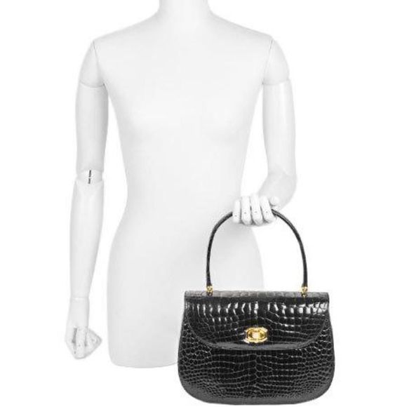 Gucci Old Gucci Handbag Crocodile Black Gold Crest - Picture 10 of 10